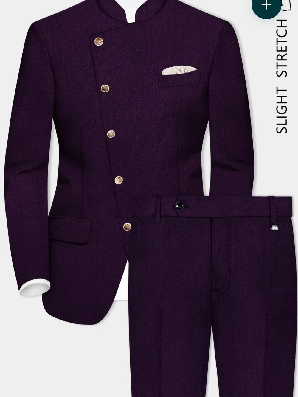 French Crown Purple Mandarin Collar Suit Jacket & Trousers W/Shirt